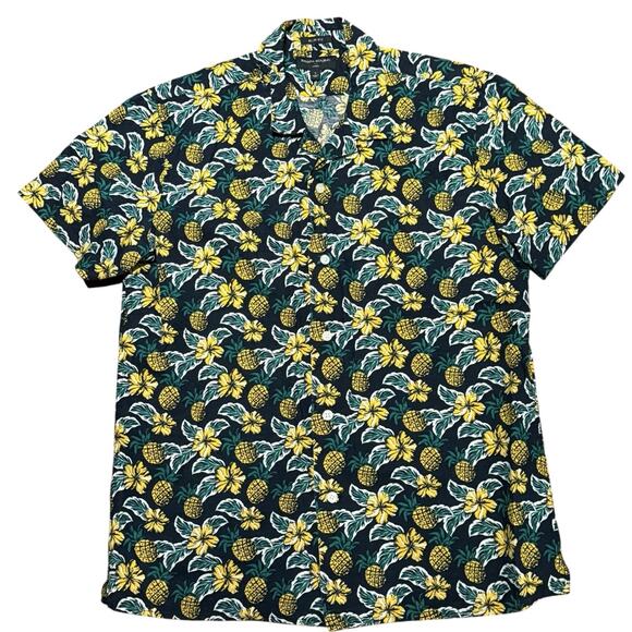 Banana Republic Slim Fit Size Large Black and Yellow Tropical Linen Shirt - Picture 2 of 7